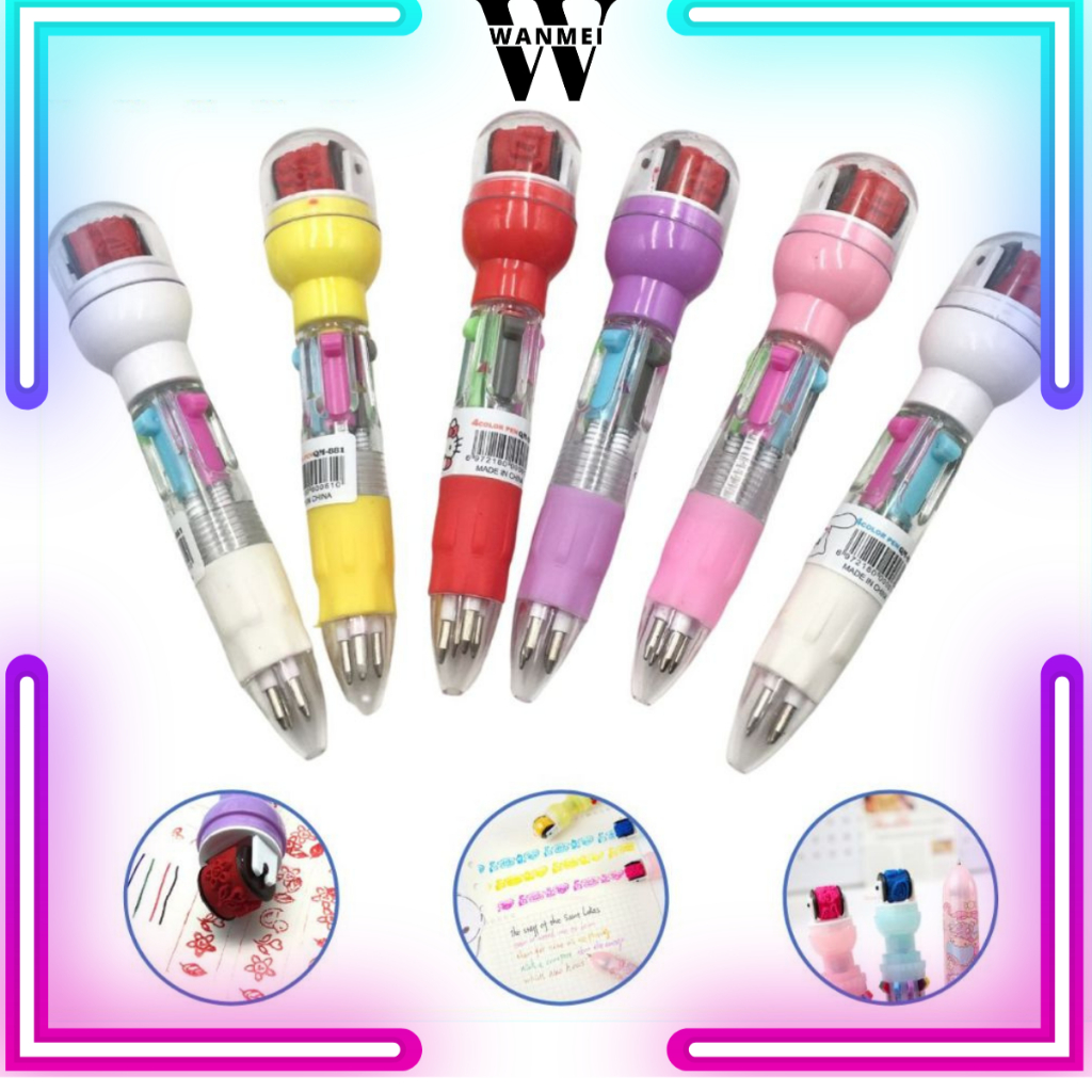 

WM Pen 4 Warna 5IN1 Pendek + Roller Stamp / Pulpen Mekanik Perlengkapan Menulis Gambar Motif / Alat Tulis ATK Sekolah Anak