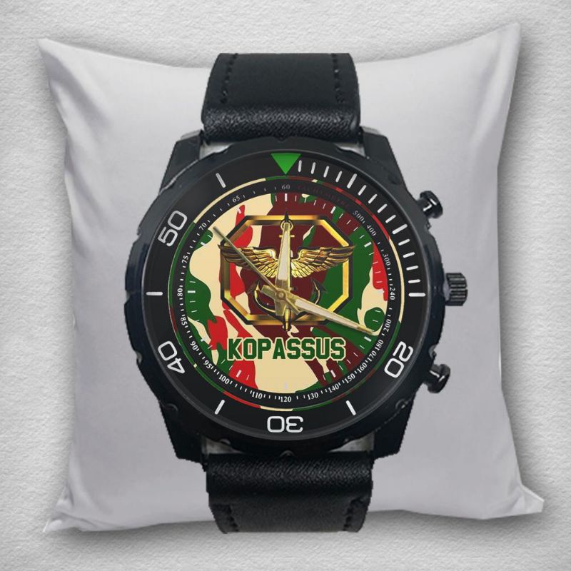 Jam Tangan Pria  KOPASSUS TNI TENTARA Hitam Kulit Analog Quartz Terbaru