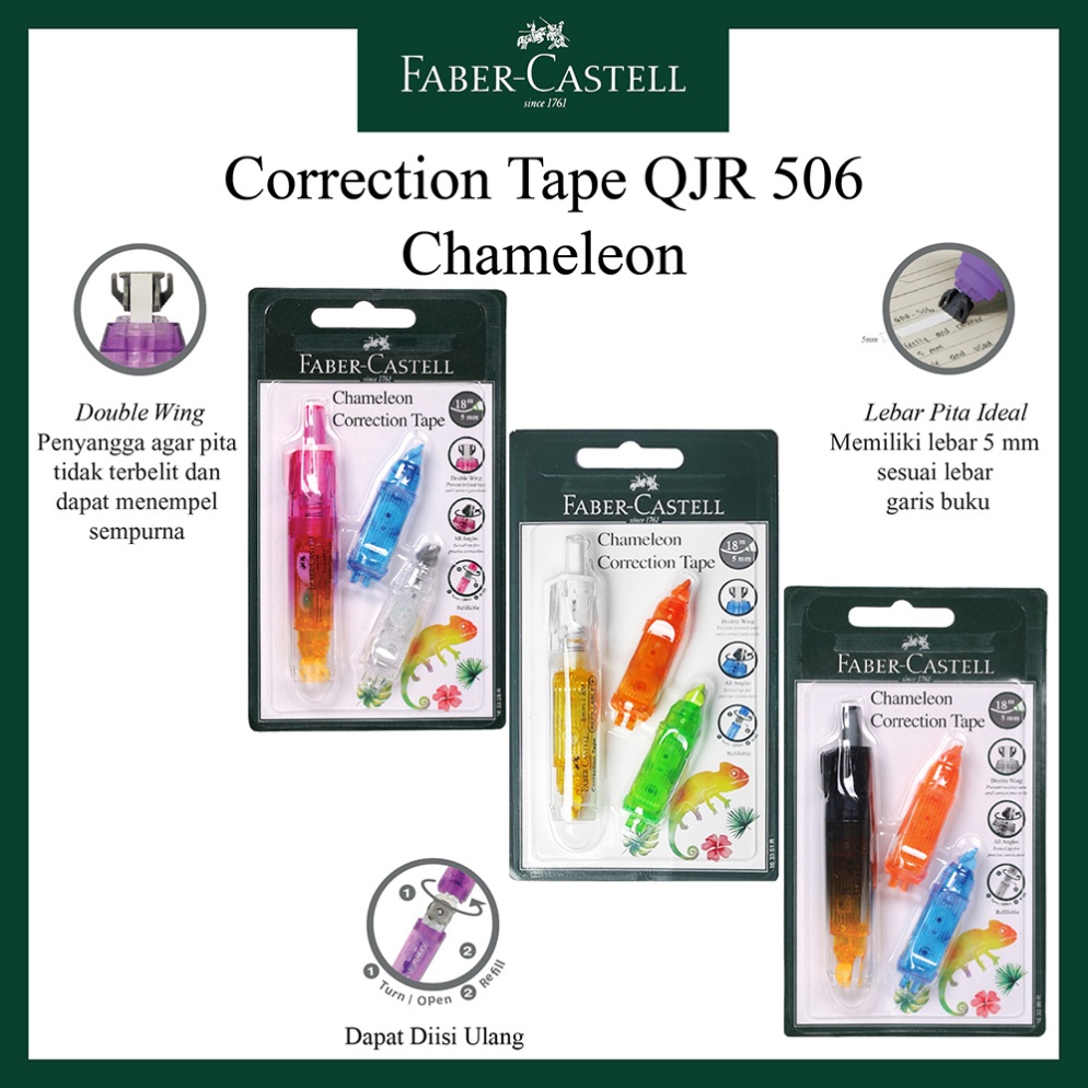 

KODE R58U Correction Tape Faber Castell Chameleon Tipe X Kertas Gratis 2 Buah Refill