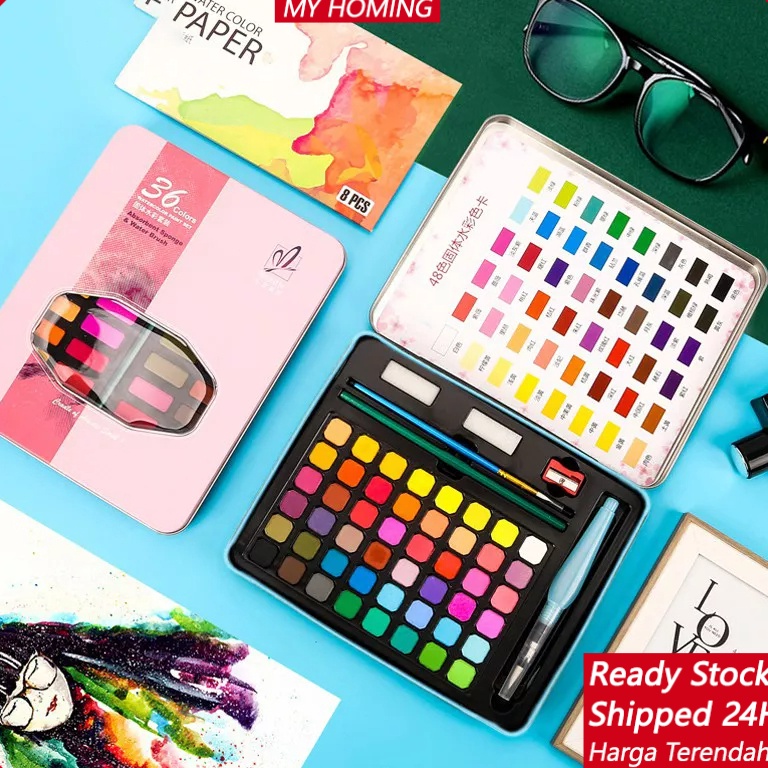 

KODE B93W Harga MinimumCOD Cat air watercolor set 3648 warna water color alat cat air lukis set termasuk kuas dan kertas gambar