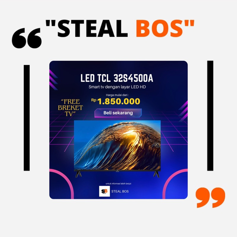 TCL LED 32 INCH S4500 A Android tv metallic bezel less wifi 32S4500A