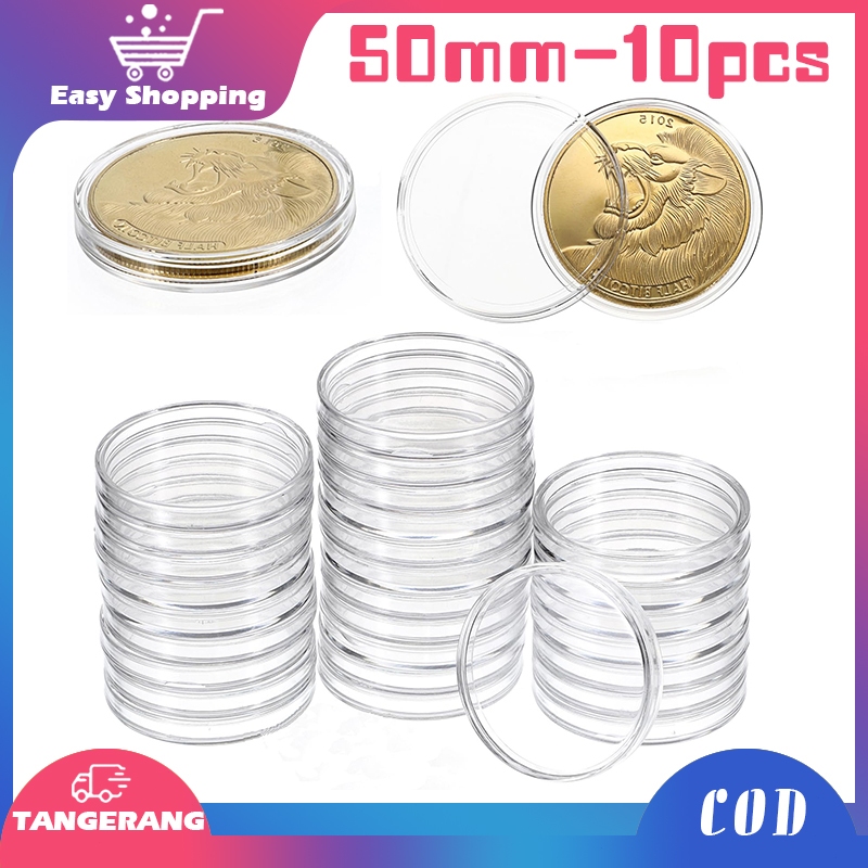 10pcs Kapsul Koin Tempat Pelindung Koleksi Koin 50mm Kotak Koin Transparan Coin Organizer