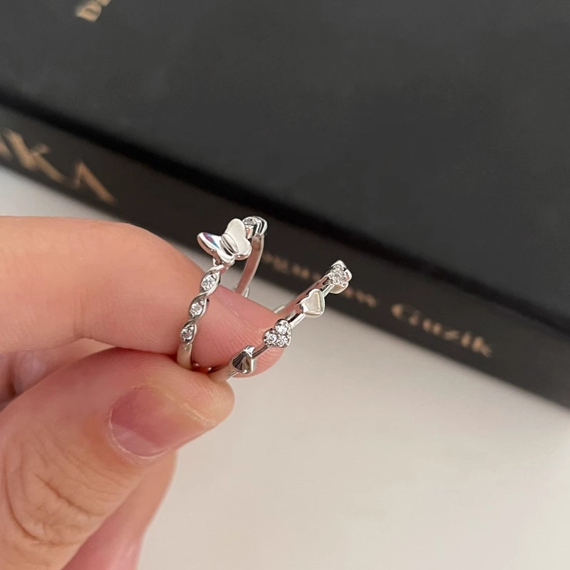 COD❤️2Pcs/Set Cincin Kupu-kupu Butterfly Korea Gaya Hati Love Sliver Cincin Jari Telunjuk Fashion IN