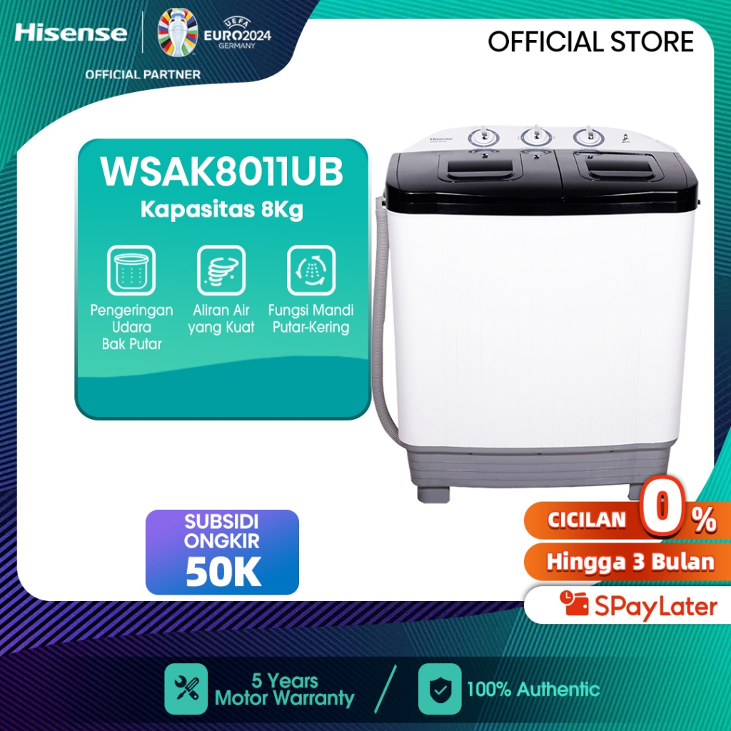 Hisense Mesin Cuci 2 Tabung Top Loading 8 KG Washing Machine WSAK8011UB