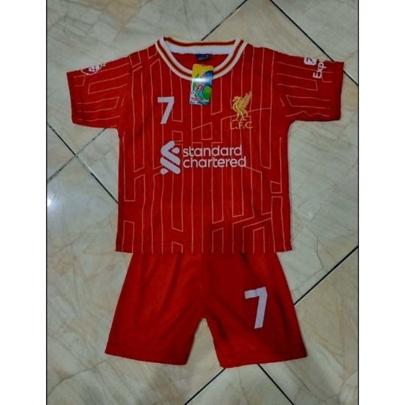 Jersey Liverpool merah Anak Terbaru 2024/2025/ Setelan Bola Anak 1-14 tahun / Baju Bola Anak