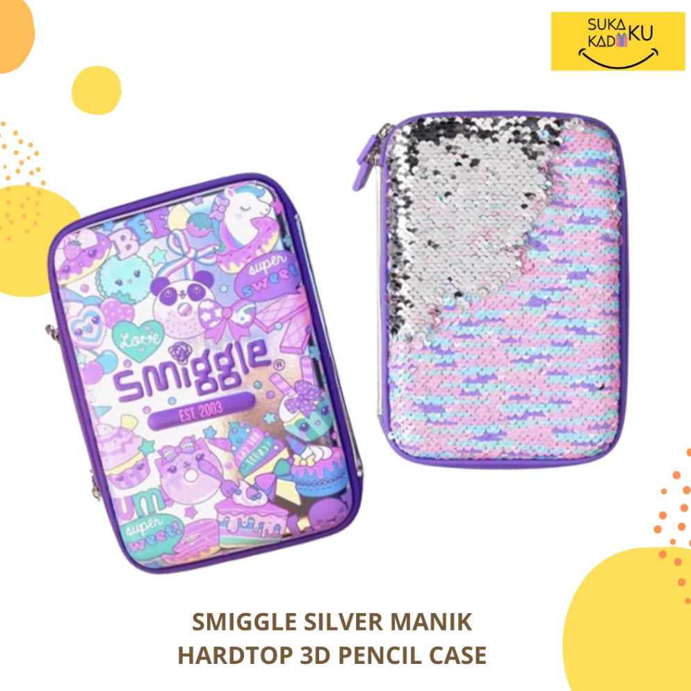 

KODE Q24U SMIGGLE Sequin Hardtop Pencil Case Manik Kotak Tempat Pensil 3D Pouch Anak