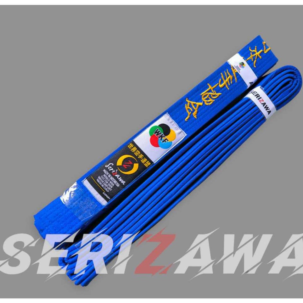 KODE S34E Sabuk Karate Dewasa Biru WKF Bordir Tebal