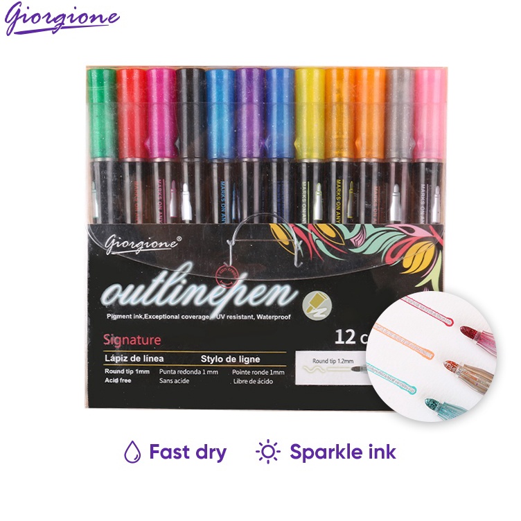 

KODE M96L Giorgione Shiny Marker Pen Spidol Garis Besar Garis Ganda GOL