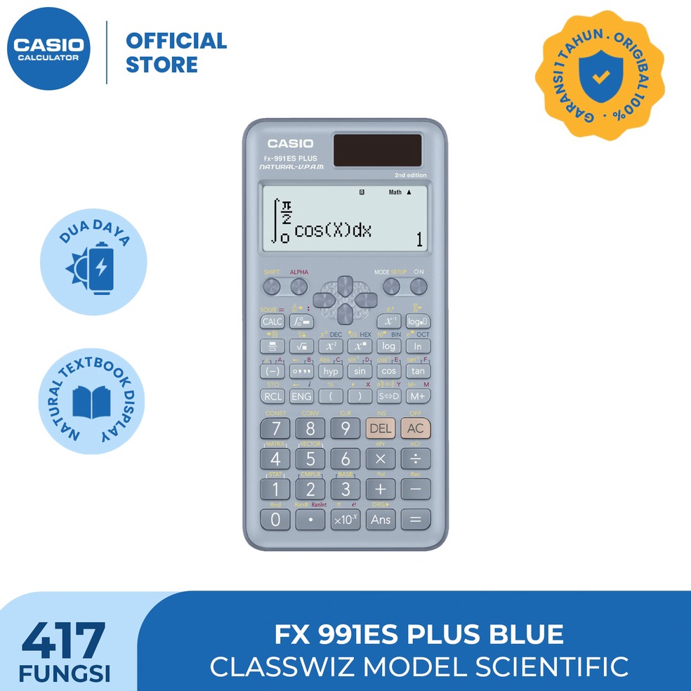 

KODE A97Q CASIO FX991ES Plus2 BLUE Kalkulator SekolahKuliah ScientificSaintifik 417 fungsi
