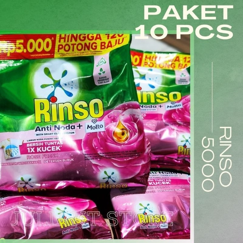 Rinso bubuk 5000an 195 gr (PAKET 10 PCS) Deterjen Pakaian