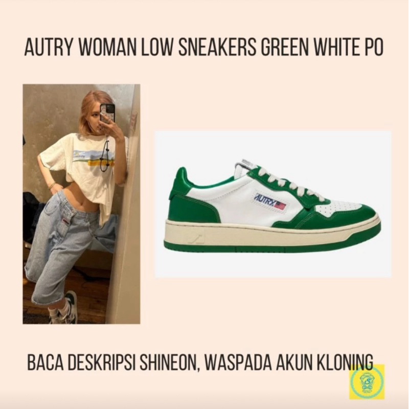 AUTRY MEDALIST LOW LEATHER ROSE SNEAKERS GREEN WHITE