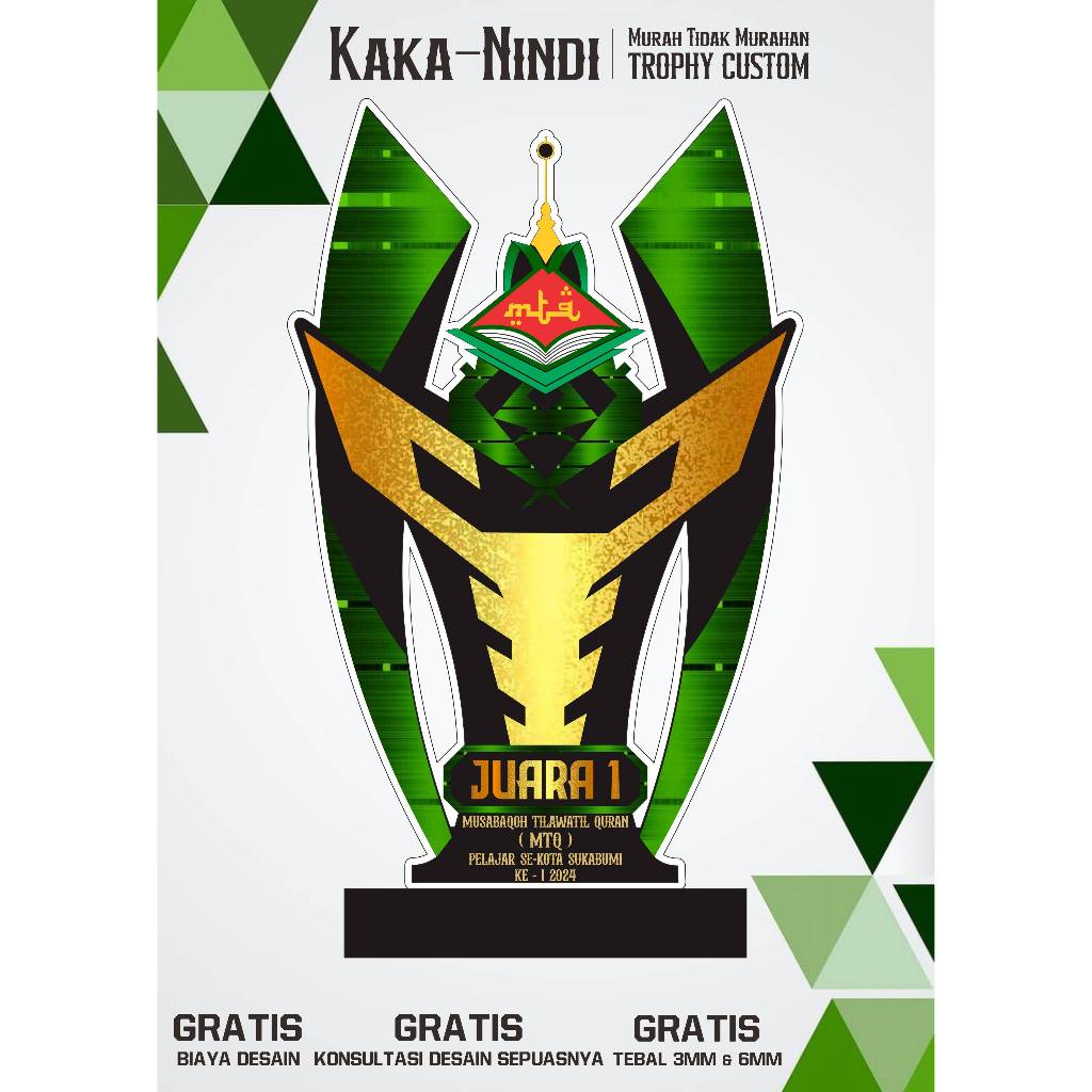 Trophy MTQ/Piala MTQ/Plakat MTQ/Bahan Akrilik 3mm dan 6mm/Bisa Custom/Free Desain Suka suka