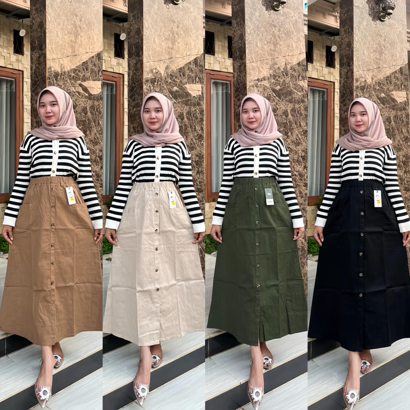 HARUKA ROK KOREAN STYLE ROK KANCING DEPAN ROK JUMBO ROK BELAH DEPAN Rok cargo jumbo ROK PANJANG KATU