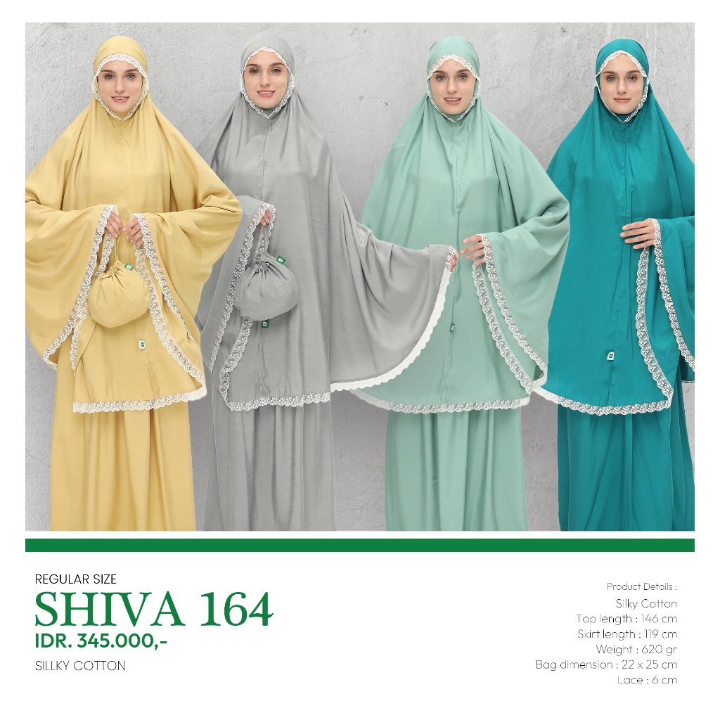 Mukena Rukuh Telekung Silky Cotton Regular Size Tatuis Shiva 164 Sage Green Emerald Gold Grey