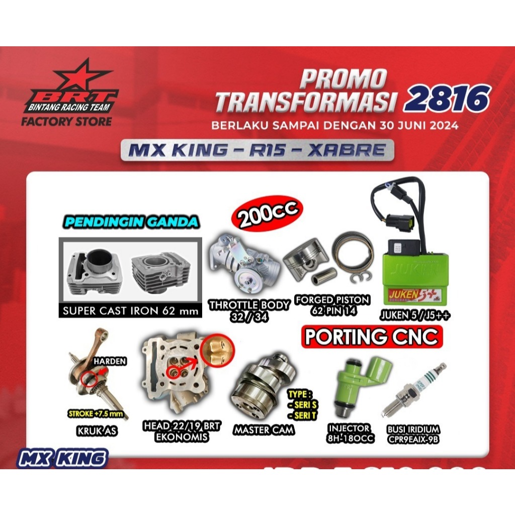 PAKET BORE UP 2816 MX KING / R15/ XABRE 200CC BRT