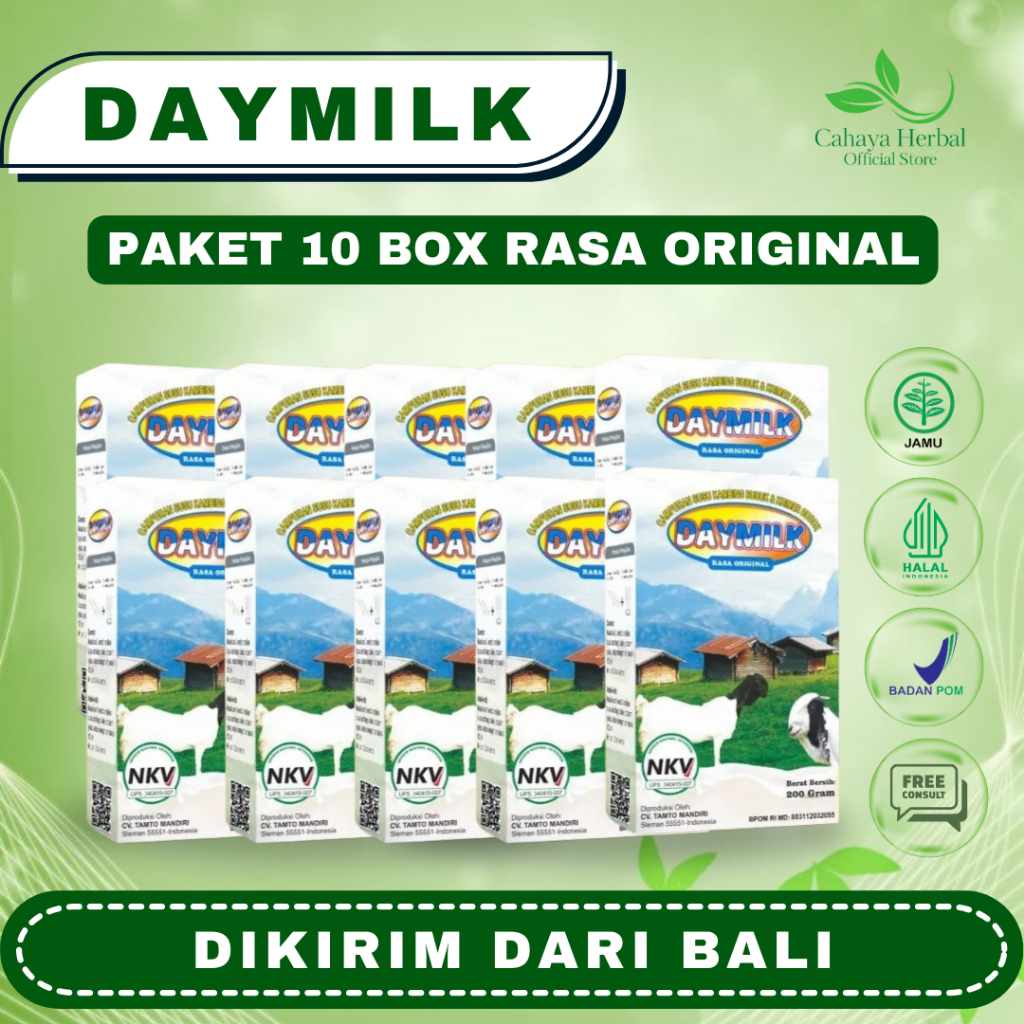 

Daymilk (10 BOX) - Susu Kambing Etawa Asli Bantu Jaga Kesehatan Tulang dan Sendi, Cegah Osteoporosis, Atasi Nyeri Sendi, Rematik, Asam Urat, Sesak Napas dan Gangguan Pernapasan, Manambah Imunitas Tubuh, Aman Busui dan Bumil - 200 Gram HALAL