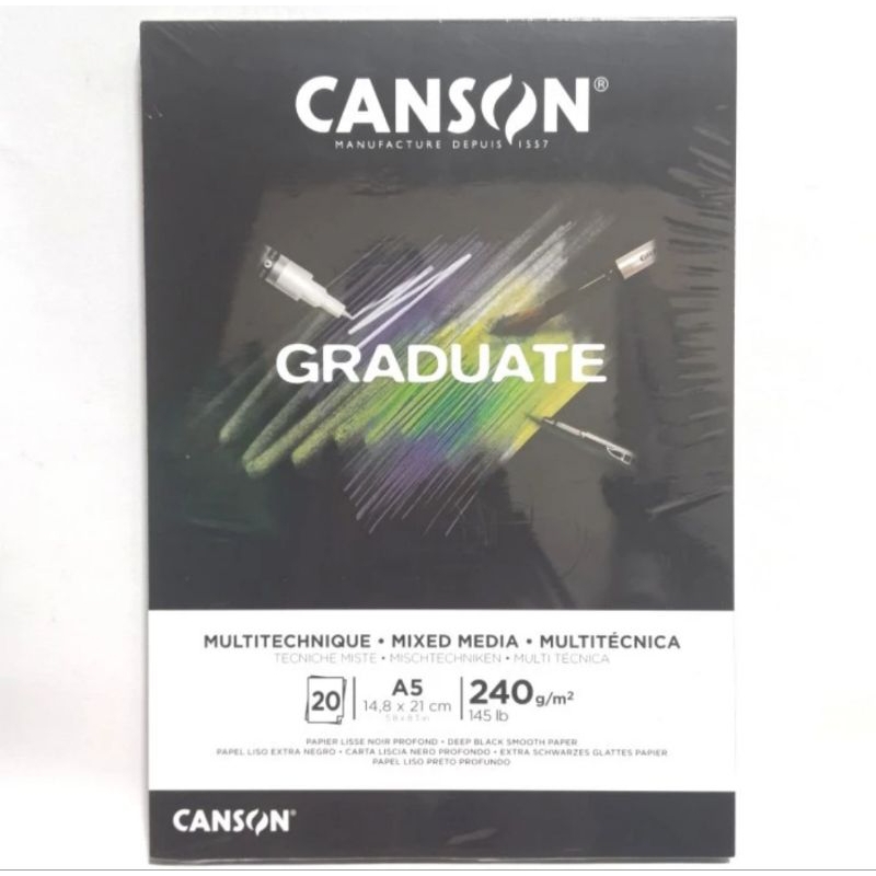 

Canson Graduate A5 Mixed Media Deep Black Paper 20 Sheets 240 Gsm