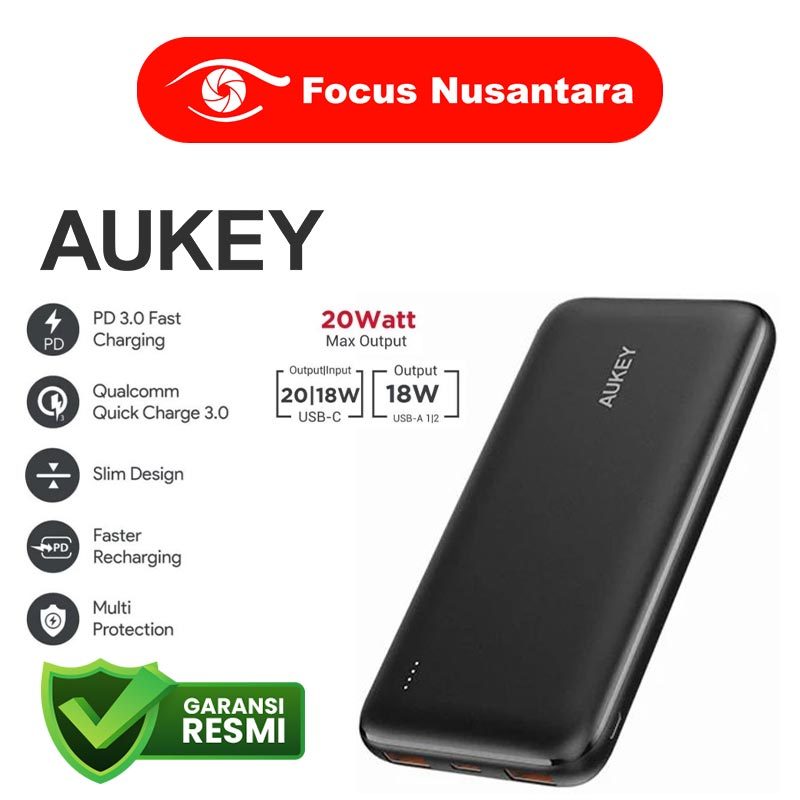 AUKEY PowerBank 10000mAh PB-N73S Basix Slim Ultra-Thin Power Bank with 20W PD (Black) GARANSI RESMI
