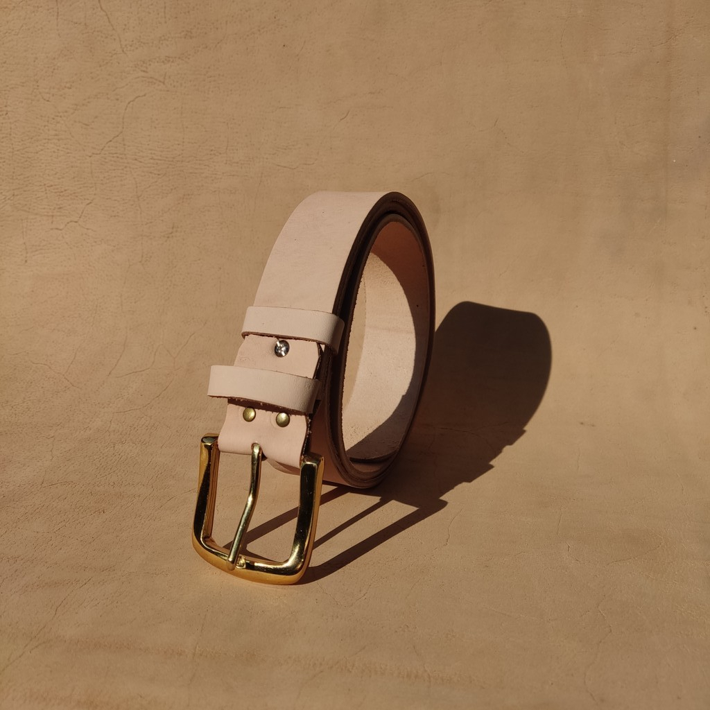 sabuk ikat pinggang pria cowok vegtan gesper pala kuningan