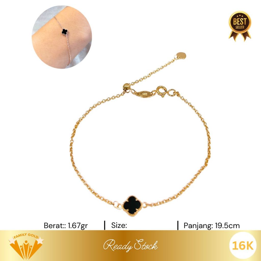 Gelang Emas Kadar 16K Model Clover Black Serut Family Gold