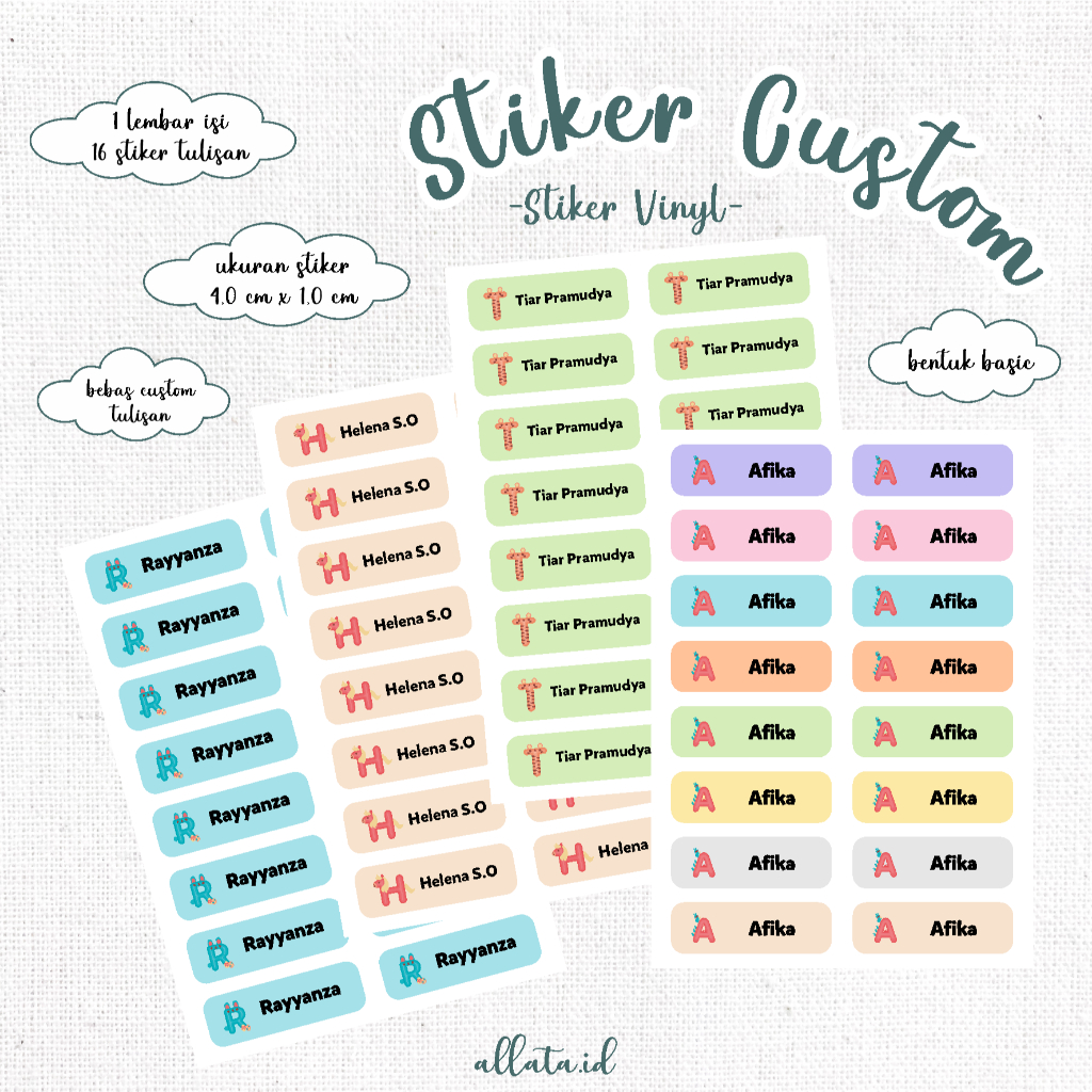 

[32pcs] Stiker Custom Nama Tulisan | Sticker Label Custom Nama Anak | Warna Bentuk Basic