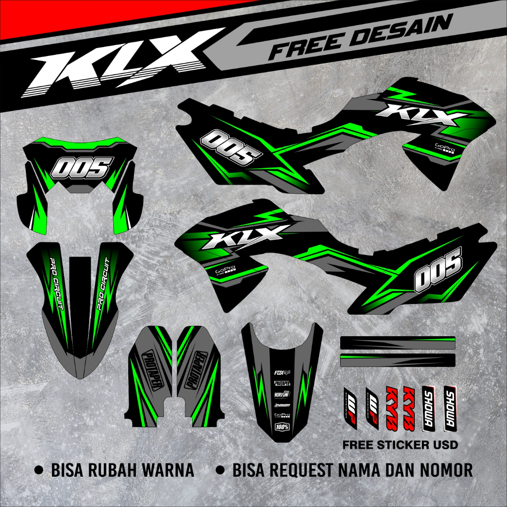 Decal Stiker Motor KLX BF full body Hijau Abu keren