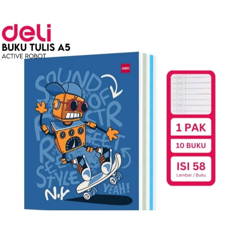 

BUKU TULIS DELI MOTIF ROBOT ISI 58 LEMBAR (1 PACK ISI 10 BUKU)