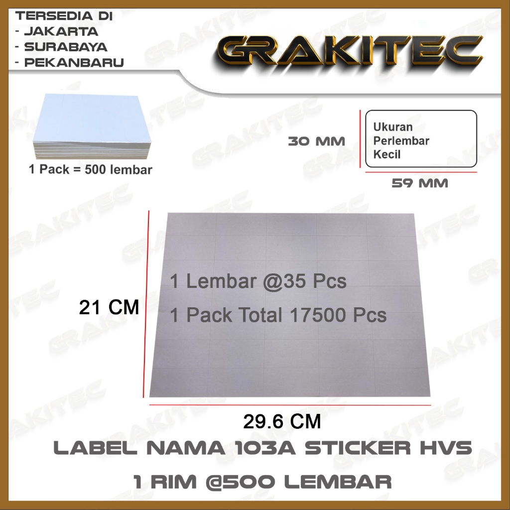 

Label Nama 103 Undangan Sticker Hvs Per Pack Isi 500 Lembar (17500 Lembar Kecil)