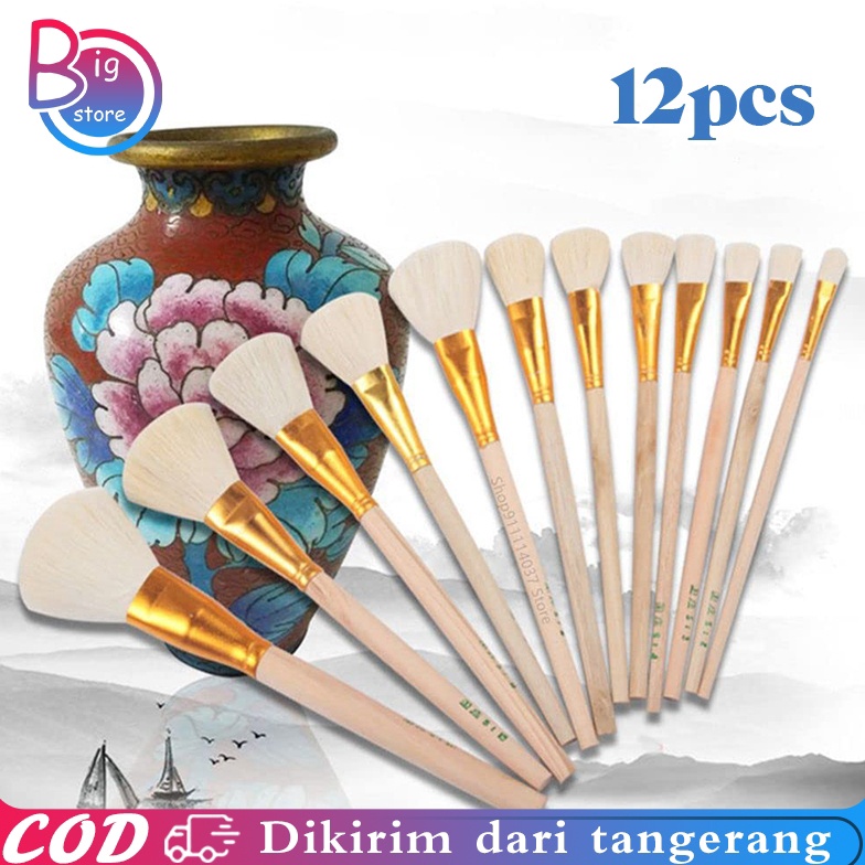 

KODE Q9K 12pcsSet Kuas Kue Bulu Domba 12 Kuas Kayu Kue Kuas Olesan Mentega Pastry Brush