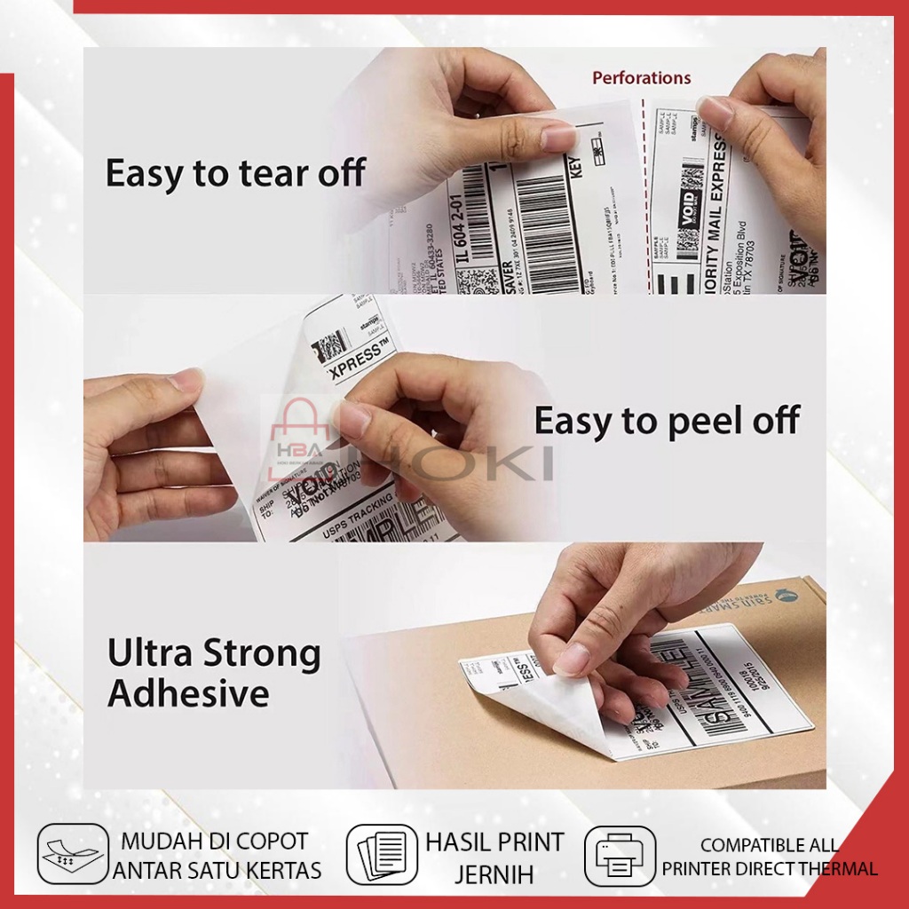 

RB Kertas Thermal ROLL Uk 78x100 100x100 100x150 Isi 500 PCS Cetak Sticker Printer Resi Paket Usaha