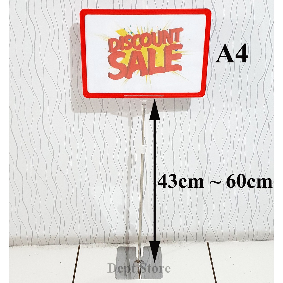 

KODE G88V Display Harga Frame A4 Label Promo Plat Standing POP Price Besi Silver