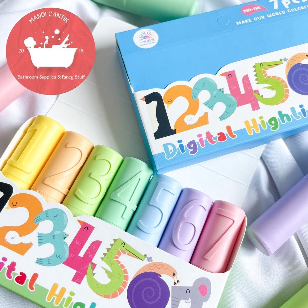 

KODE B25U highlighter set angka 1 hingga 7 bukan stabil alat tulis kantor termurah kekinian bagus lucu imut satu set isi 7 biji
