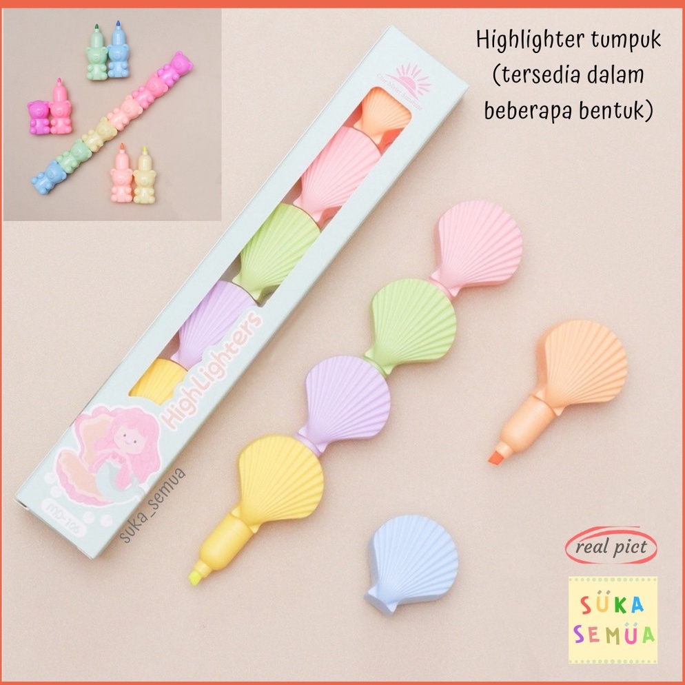 

KODE B46V Highlighter Bear Shell Tumpuk Pastel 1 set 6 pcs Textlighter Marker Spidol Soft Beruang Teddy Tedi Gummy Kerang Mutiara Lucu Imut Murah COD Grab Bandung
