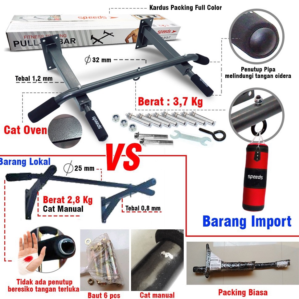 KODE U18Z SPEEDS Pull Up Bar Iron GYM Chin Up  Bar Door  Pull Up Alat Fitness 137