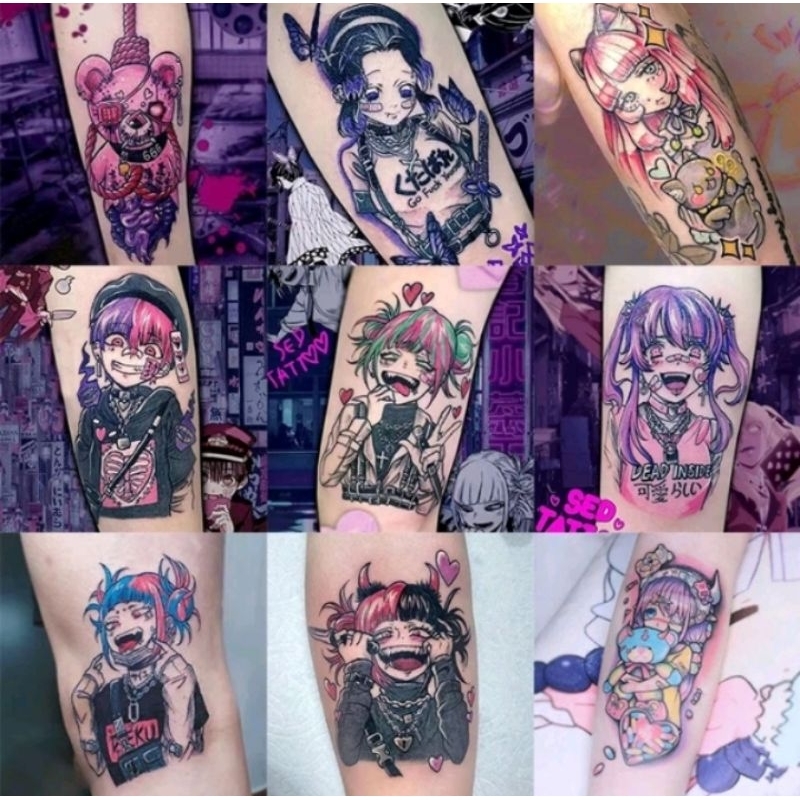 stiker tato temporari ukuran sedang anime berwarna colorfull sticker tattoo temporer