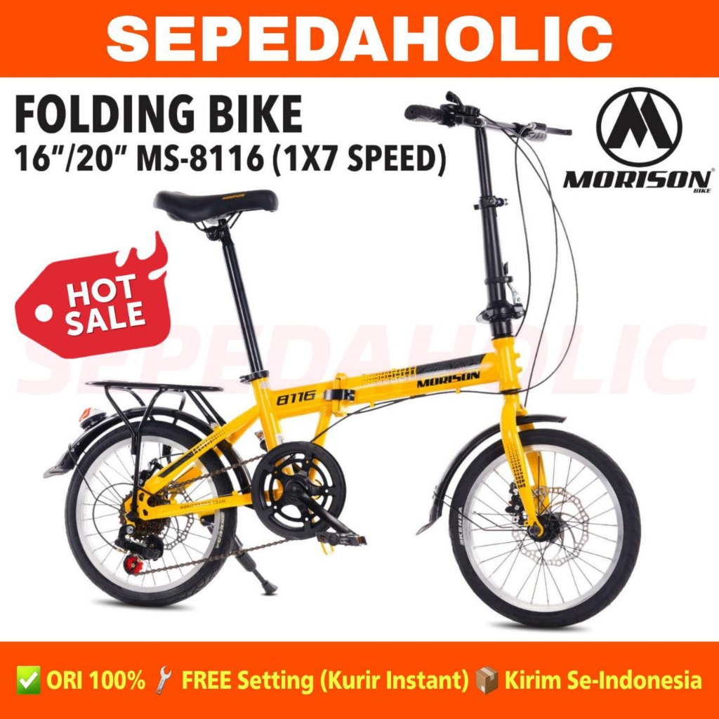 Sepeda Lipat MORISON 8116 / NP 6650 6654 Ukuran 16 & 20 Inch Rem Cakram 7 Speed Boncengan Dewasa Ana