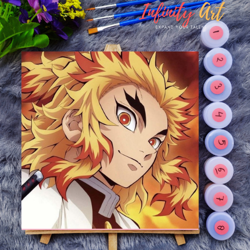 

Paint by Number Anime Demon Slayer Kimetsu no Yaiba Hashira Giyu Rengoku Tengen Tokito Kochou Tengen Sanemi - DIY Kit Melukis Kanvas 20x20 cm Lengkap Frame - Siap Lukis / Canvas Painting Kit