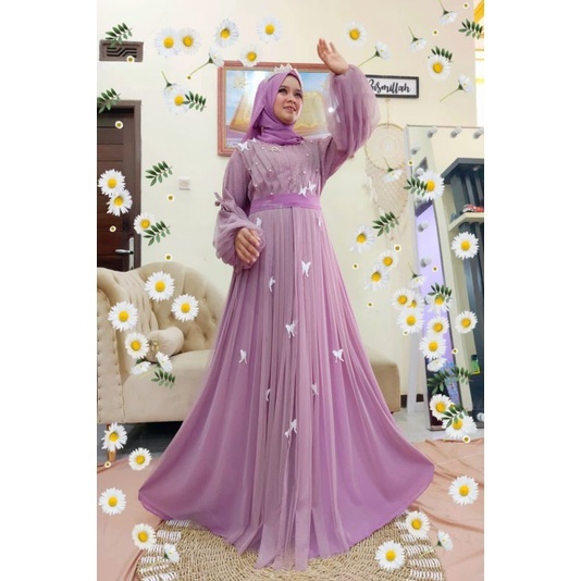 gamis dewasa model butterfly//gamis furing//model gamis kekinian tangan kerut//gamis pesta