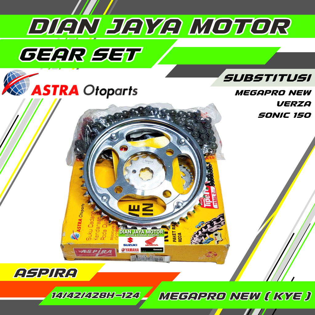 Girset Megapro New KYE ASPIRA Gear Set Megapro New Verza Sonic 150 Original Astra Aspira Gir Paket D