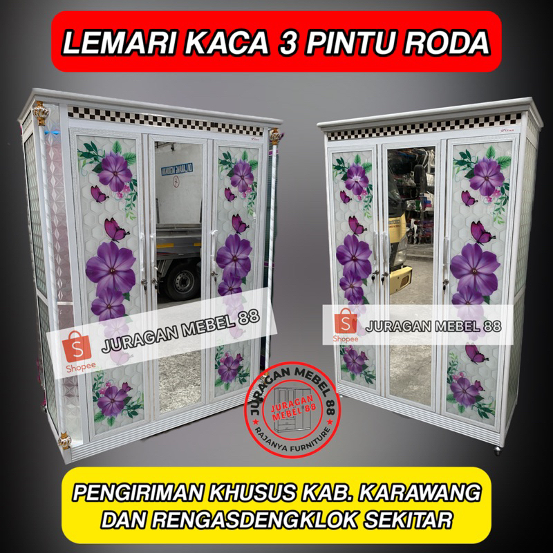 LEMARI PAKAIAN ALUMINIUM 3 PINTU / LEMARI GAMIS KARAWANG / LEMARI KACA KARAWANG