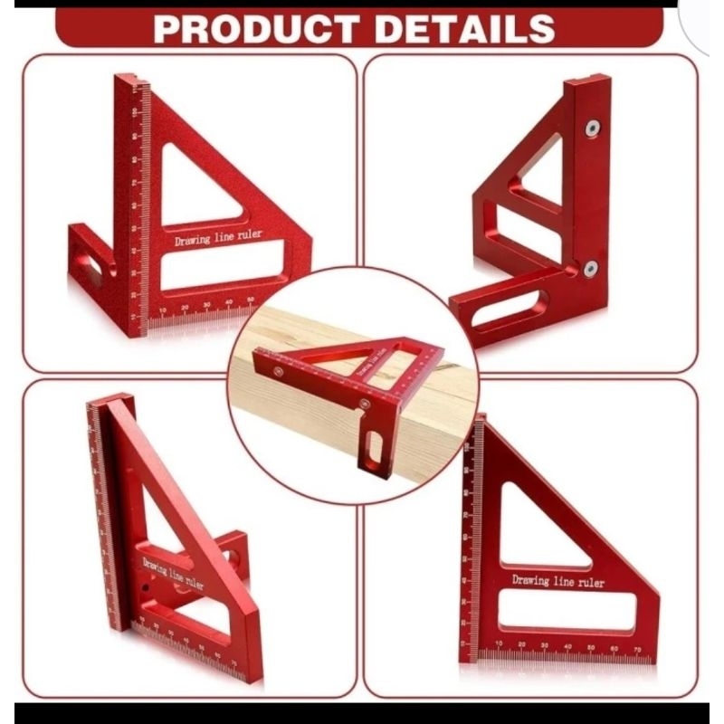 

Penggaris SIKU BALOK 3D Speed Square Solid Aluminium Woodworking Metalworking Square 85mm x 110mm