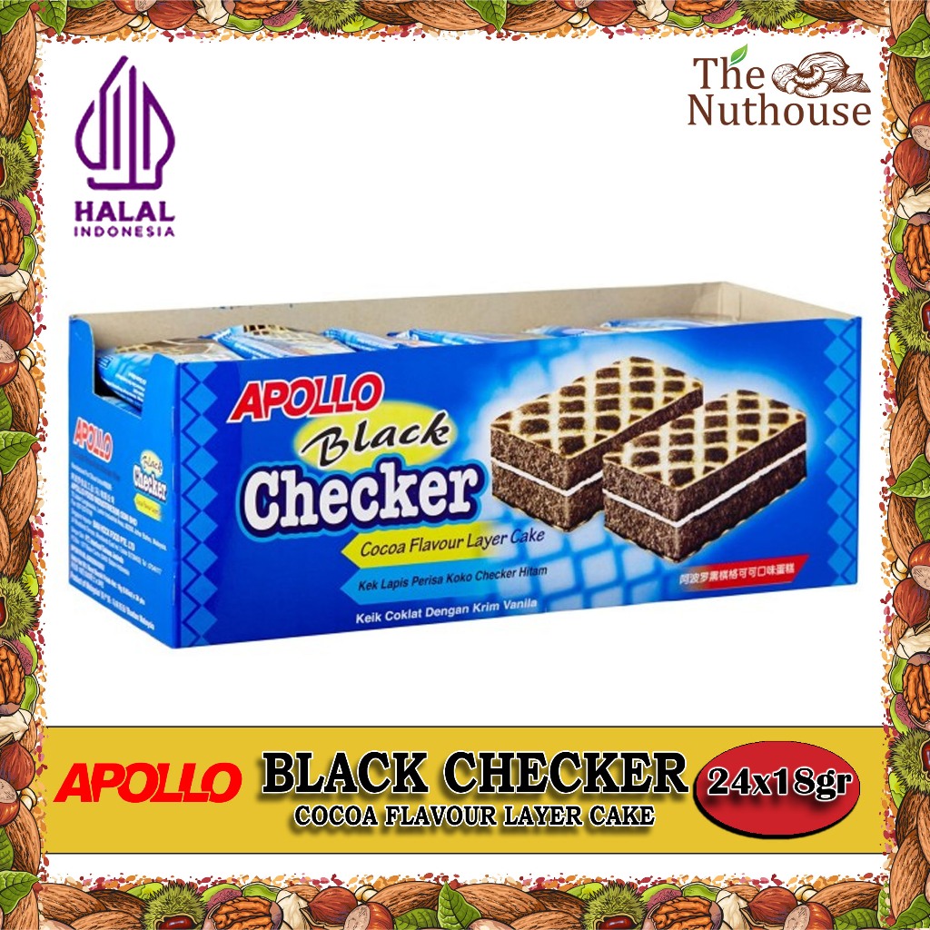 

APOLLO Black Checker Cocoa Flavour Layer Cake / Bolu Lapis Rasa Cokelat / Kek Lapis Perisa Koko Checker Hitam - 1 BOX isi 24 biji x 18gr [HALAL]