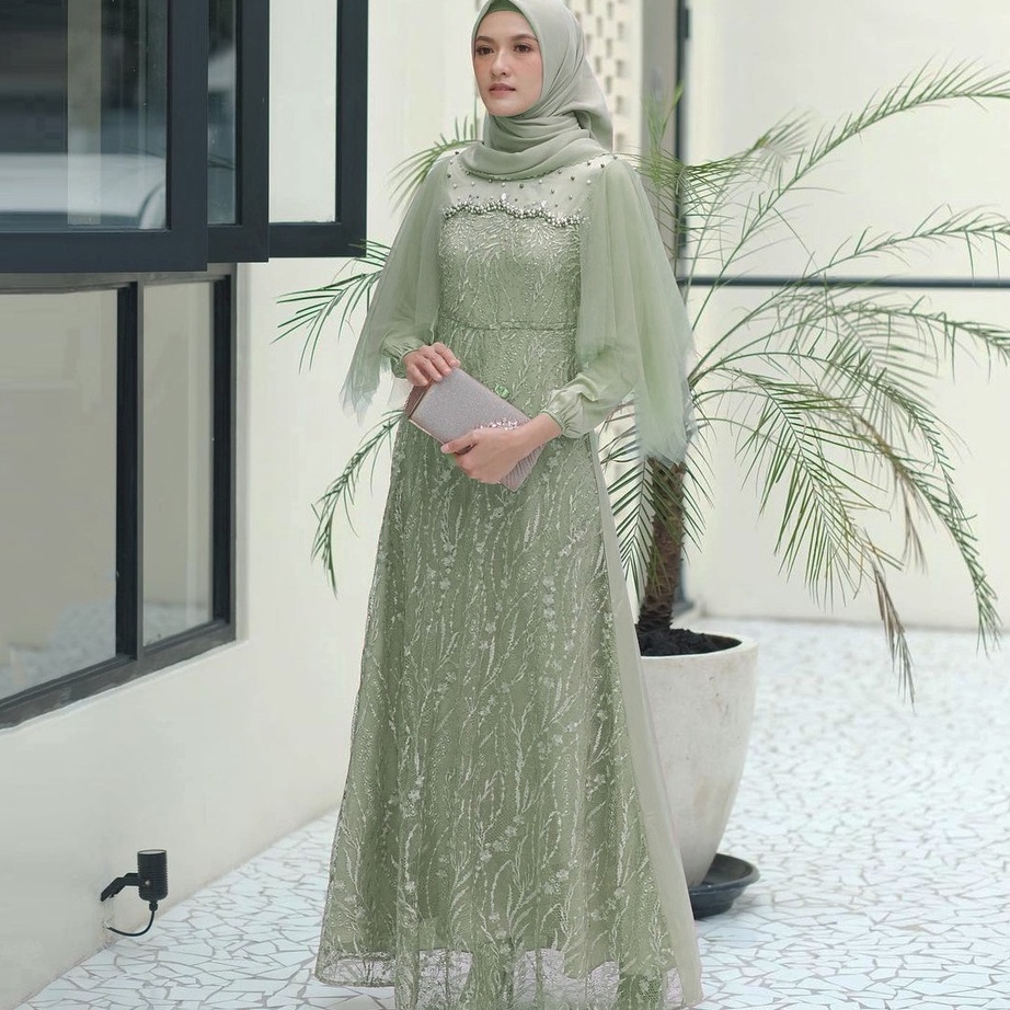 Terbaru Produk Terbaru  ADA JUMBO  BATIK OFFICIAL  Gamis Muslim Aretha  Maxi Brukat Selma Tulle Prem