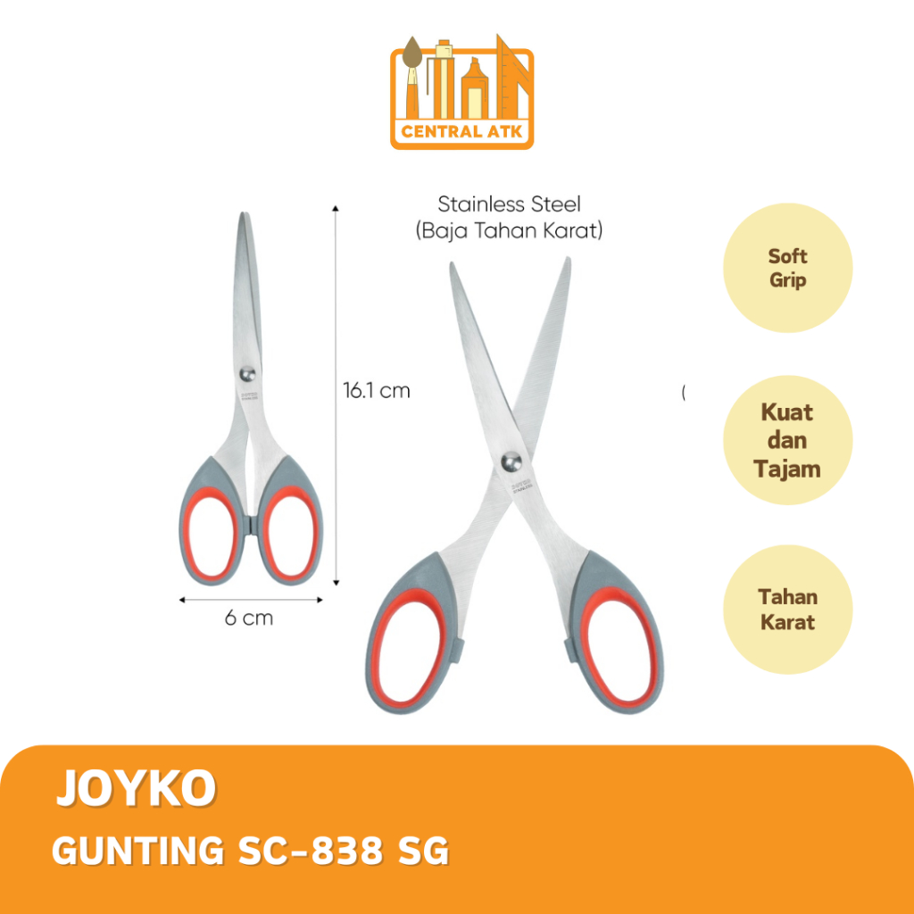 

SCISSORS / GUNTING SEDANG JOYKO SC-838 SOFT GRIP (1 PCS)
