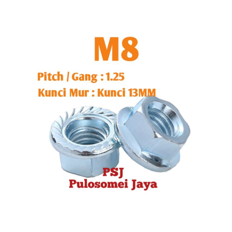 Mur Flange M8 / Flange Nut M8 Putih / Flange Nut Galvanis Putih M8