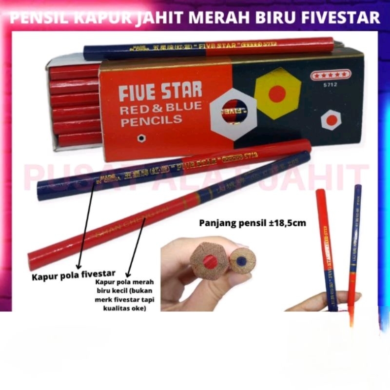 

Pensil penanda kain/pensil pola kain/five star Red and blue pencil