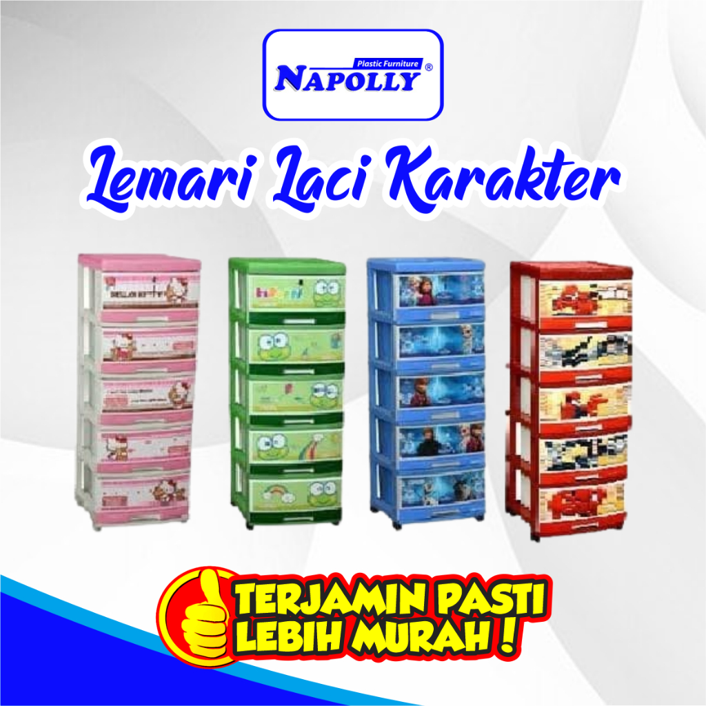 LEMARI BAJU RAK PLASTIK 4 & 5 SUSUN ANAK KARAKTER NAPOLLY - SFC2 4000 / SFC2 5000