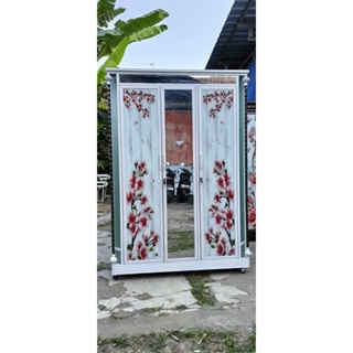 Lemari Pakaian / Lemari Baju Alumunium 3Pintu Kaca Motif