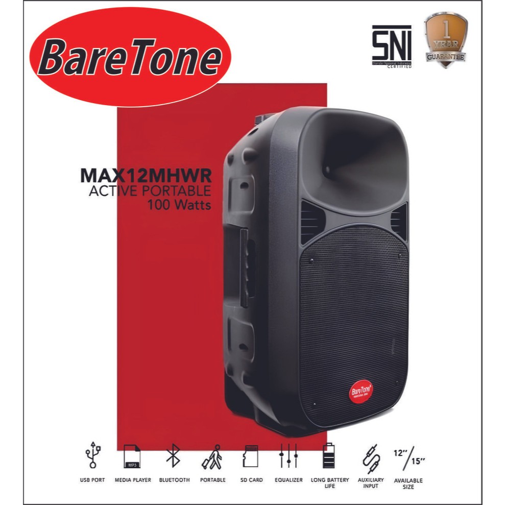 Speaker Portable Aktif Bluetooth BARETONE 12 Inch MAX 12 AL