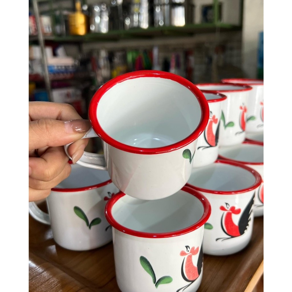 Mug enamel ayam jago / cangkir jadul ayam jago /